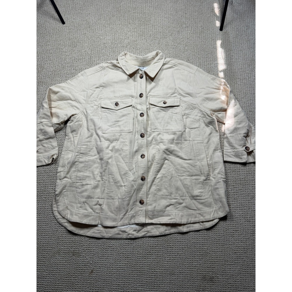 Madewell Womens Cream Cotton Textured Shacket 3/4 Sleeve Button Front NC868 2X